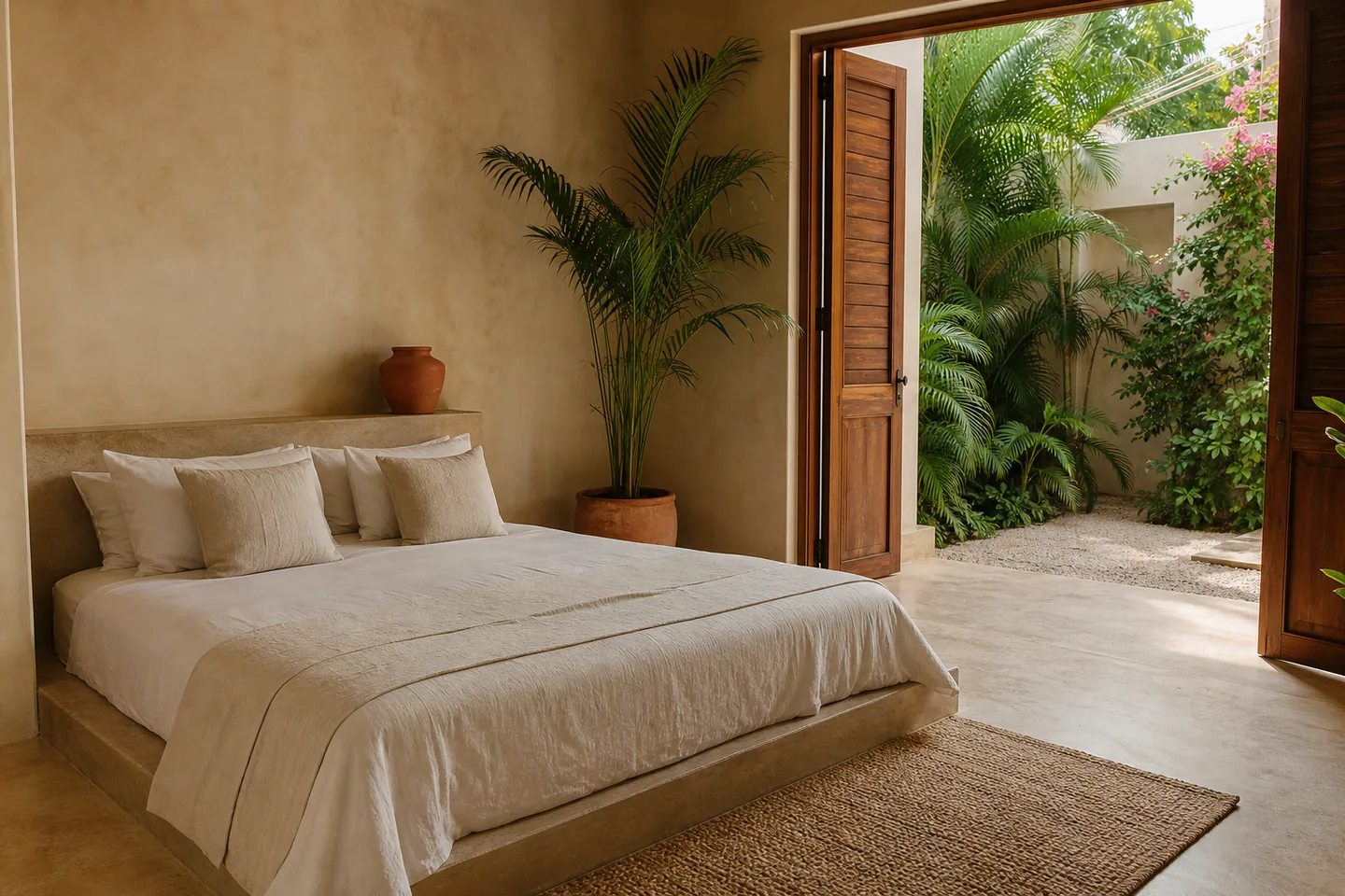 Ground-floor, courtyard-facing. The smallest, calmest room in the house.