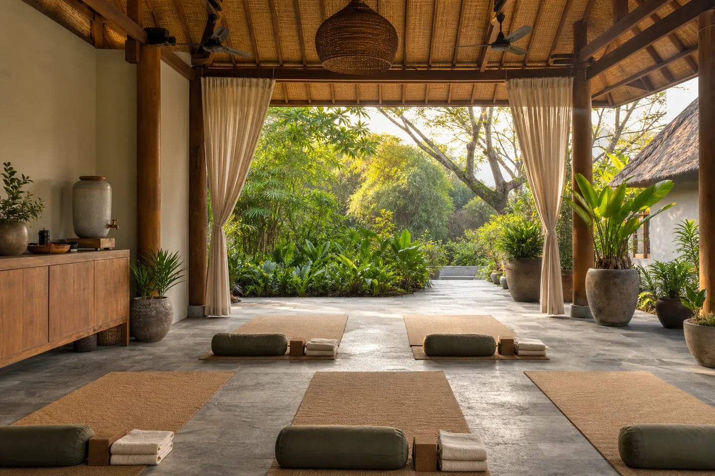 Open-air morning and late-afternoon yoga, to birdsong.